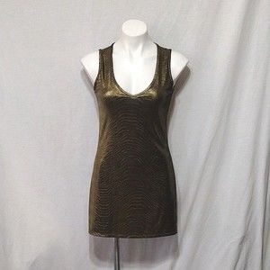 Bisou Bisou Metallic Olive Green Psychedelic Bodycon Mini Dress XS Party Chic